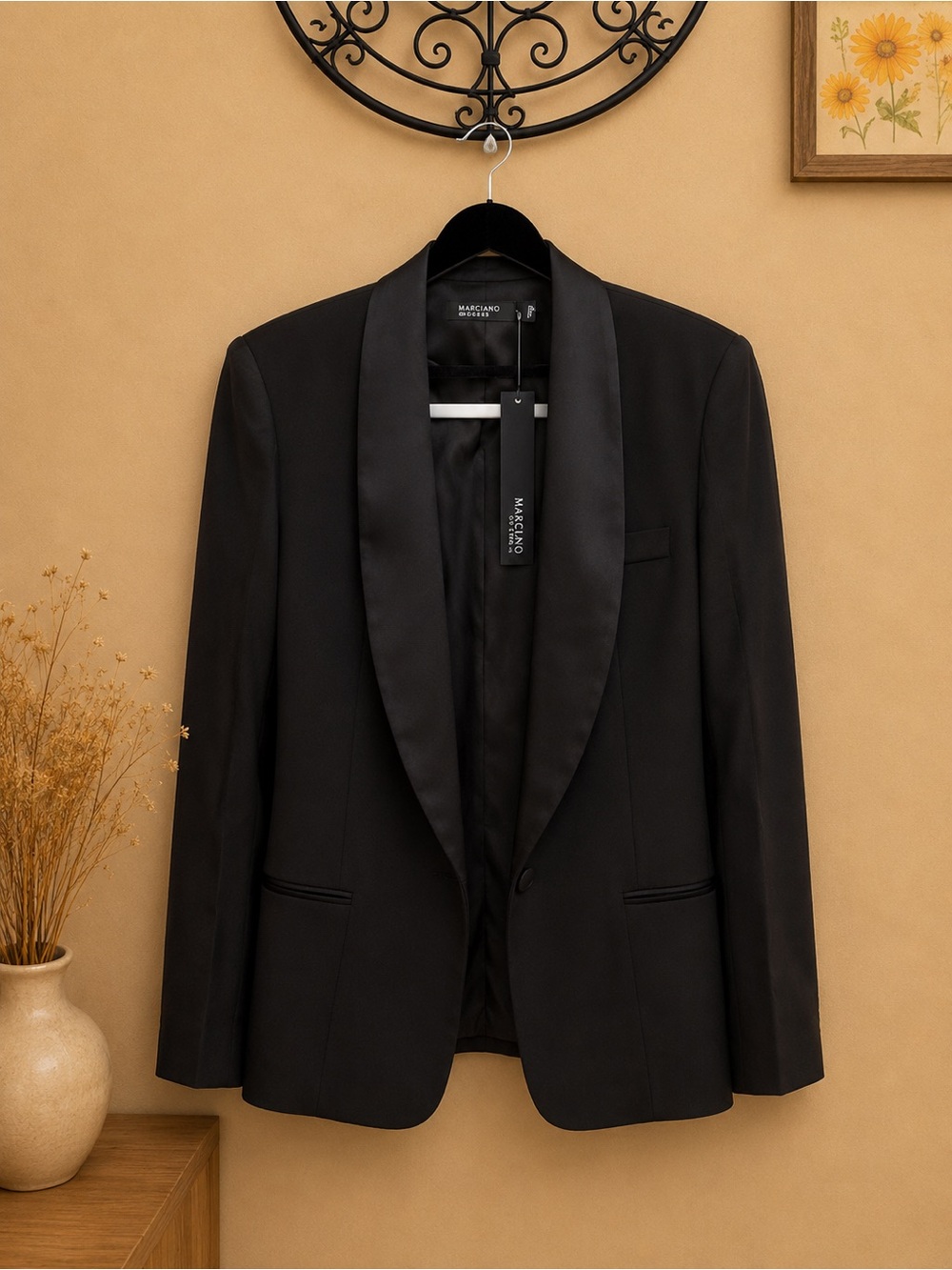Badgley Mischka Black Satin-Trim Blazer